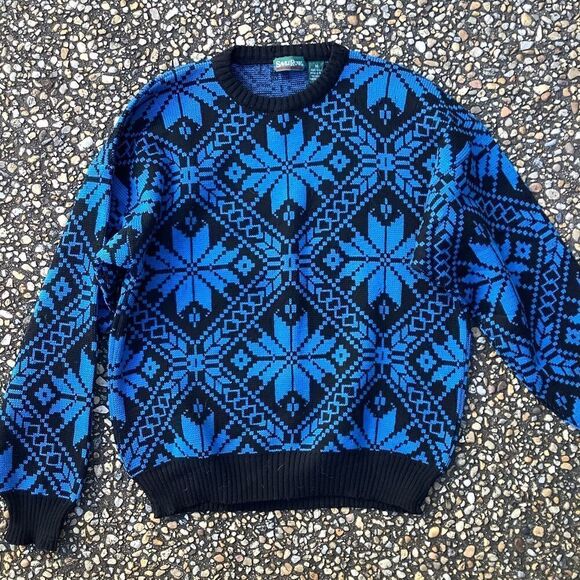 Vintage 80s Italy Wool Ski Snowflake Sweater M - Picture 1 of 5
